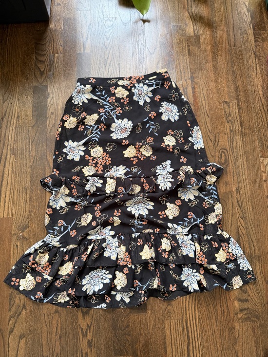 Marc New York Dresses & Skirts - Marc New York Black Floral Ruffle Midi Skirt with Cream & Pink Blooms